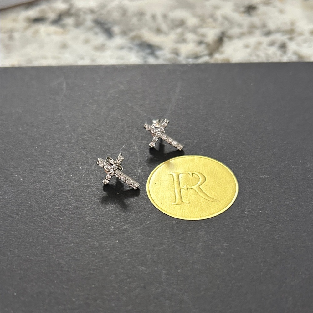 Dainty Cross Stud Earrings with Cubic Zirconia - Silver